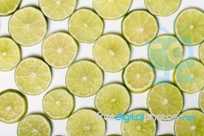 Round Slices Of Lime Fruit Stock Photo