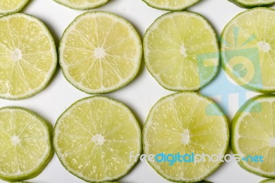 Round Slices Of Lime Fruit Stock Photo