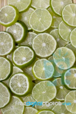 Round Slices Of Lime Fruit Stock Photo