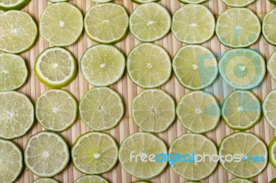 Round Slices Of Lime Fruit Stock Photo