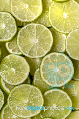 Round Slices Of Lime Fruit Stock Photo