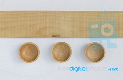 Round Wooden Bowl On White Background Stock Photo