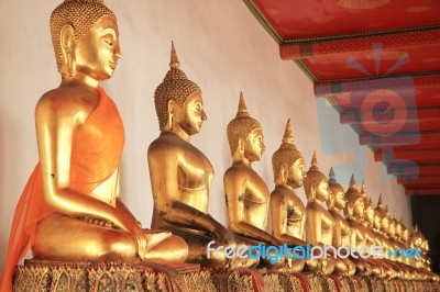 Row Of Golden Buddha Statue (selective Focused) Stock Photo