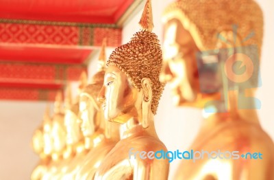 Row Of Golden Buddha Statue (selective Focused) Stock Photo