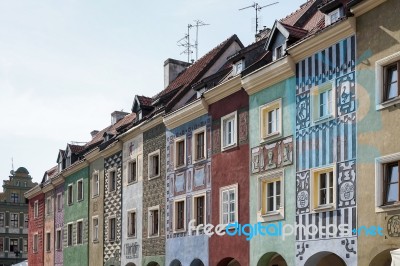 Row Of Multicoloured Houses In Poznan Stock Photo