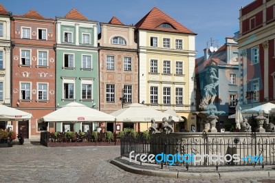 Row Of Multicoloured Houses In Poznan Stock Photo