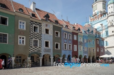 Row Of Multicoloured Houses In Poznan Stock Photo