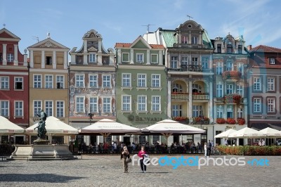 Row Of Multicoloured Houses In Poznan Stock Photo