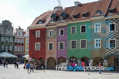 Row Of Multicoloured Houses In Poznan Stock Photo