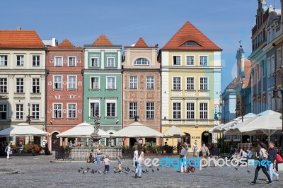 Row Of Multicoloured Houses In Poznan Poland On September 16, 20… Stock Photo