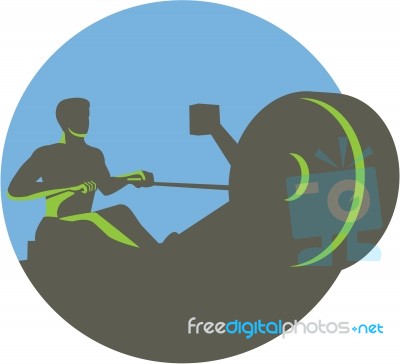 Rower Rowing Machine Circle Retro Stock Image