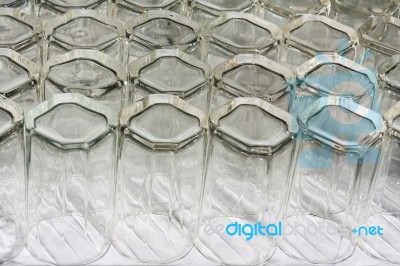 Rows Of Clear Glass Drinking Glasses Stock Photo