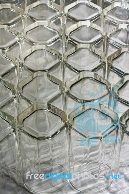 Rows Of Clear Glass Drinking Glasses Stock Photo