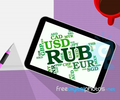 Rub Currency Indicates Foreign Exchange And Broker Stock Image