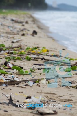 Rubbish On The Beach Stock Photo