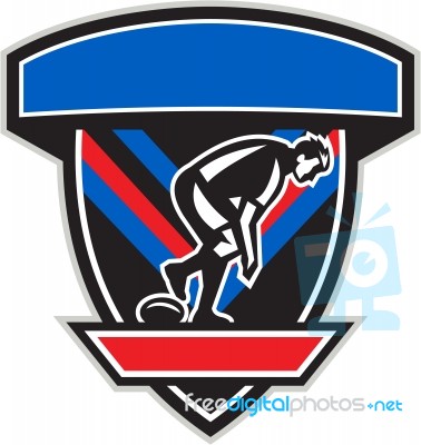 Rugby League Player Playing Ball Side Shield Retro Stock Image