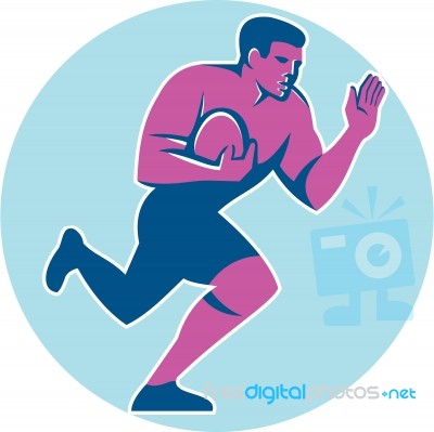 Rugby Player Fend Off Circle Retro Stock Image