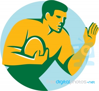 Rugby Player Fend Off Circle Retro Stock Image