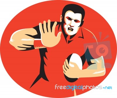 Rugby Player Fending Ball Retro Stock Image