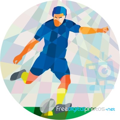 Rugby Player Kicking Ball Circle Low Polygon Stock Image