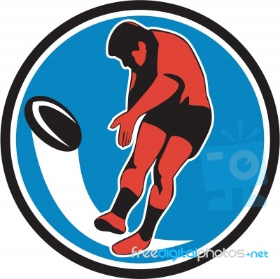 Rugby Player Kicking Ball Circle Retro Stock Image