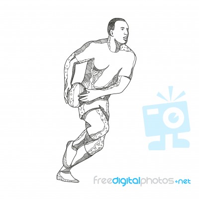 Rugby Player Passing Ball Doodle Art Stock Image