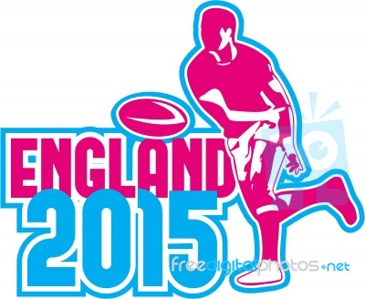 Rugby Player Passing Ball England 2015 Retro Stock Image