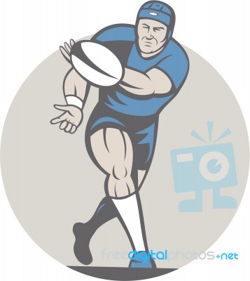 Rugby Player Running Ball Isolated Cartoon Stock Image