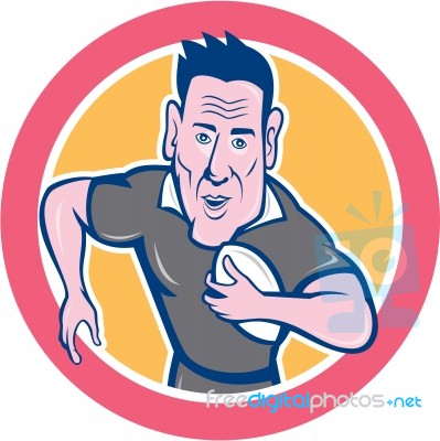 Rugby Player Running Charging Circle Cartoon Stock Image