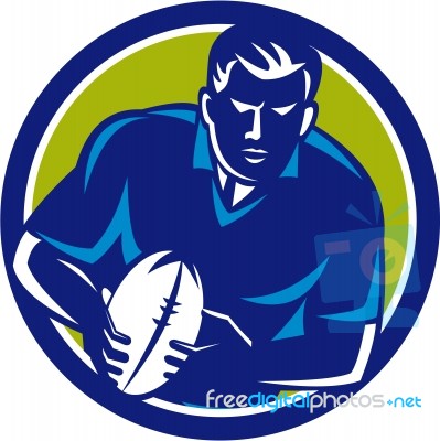Rugby Player Running Passing Ball Circle Retro Stock Image