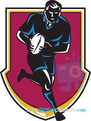 Rugby Player Running Passing Ball Retro Stock Image