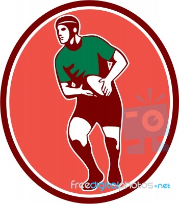 Rugby Player Running Passing Ball Retro Stock Image