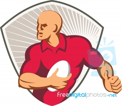 Rugby Player Running With Ball Retro Stock Image