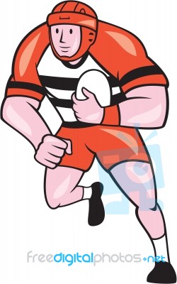 Rugby Player Running With Rugby Ball Cartoon Stock Image