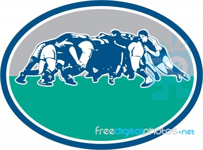 Rugby Union Scrum Oval Retro Stock Image