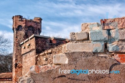 Ruined Wall Of An Old Fortress Stock Photo