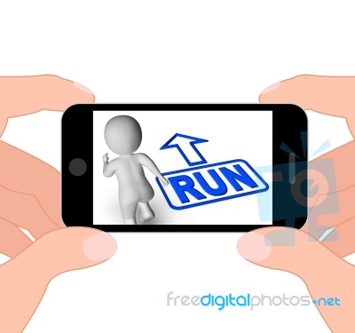 Run And 3d Character Displays Urgent Running Stock Image