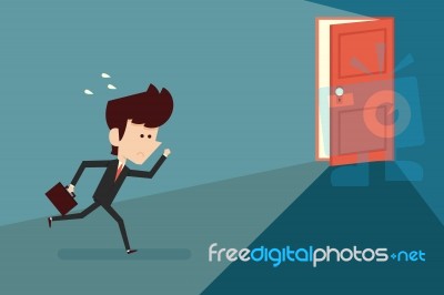 Running Businessman And Open Door Stock Image