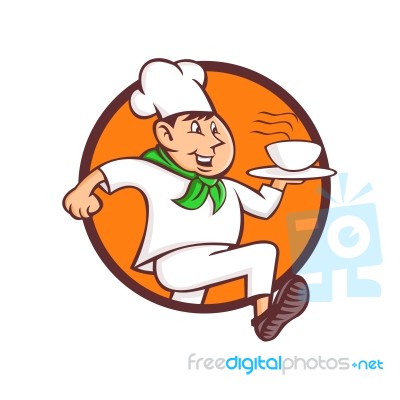 Running Chef Serving Fast Food Mascot Stock Image