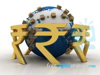 Rupee Currency With Card Box . 3d Rendering Illustration Stock Image