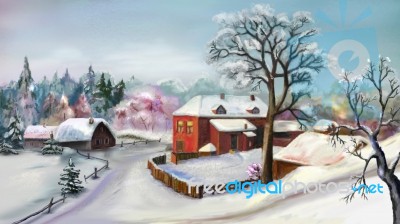 Rural Landscape In Winter Day Stock Image