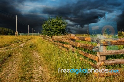 Rural Landscape With A Stormy Sky Stock Photo