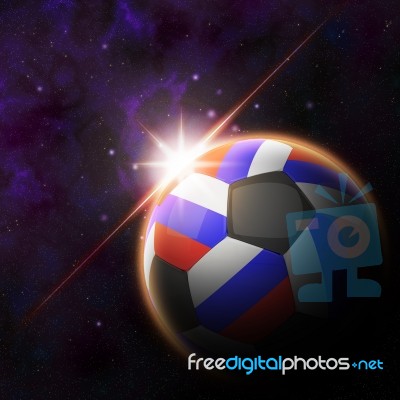 Russia Flag On 3d Football With Rising Sun Stock Image