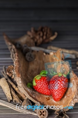 Rustic Strawberries Stock Photo