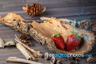 Rustic Strawberries Stock Photo