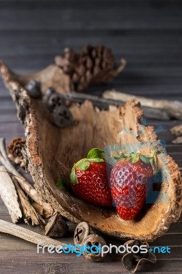 Rustic Strawberries Stock Photo