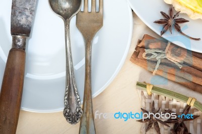 Rustic Table Set Stock Photo