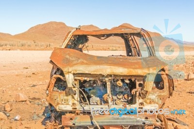 Rusty Car In Nabimiam Desert Stock Photo