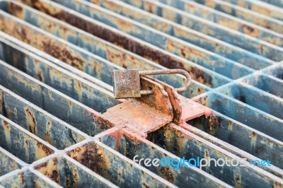 Rusty Key Lock Wire Mesh Stock Photo