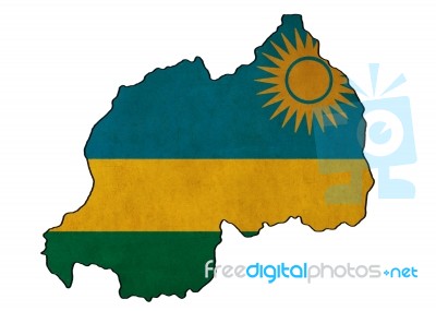 Rwanda Map On  Flag Drawing ,grunge And Retro Flag Series Stock Image